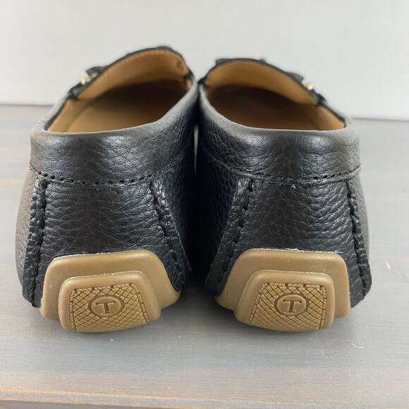 Talbots Penny Loafers Women 8M Black Pebble Leather Bow‎ Buckle Old Money Preppy - Picture 4 of 9